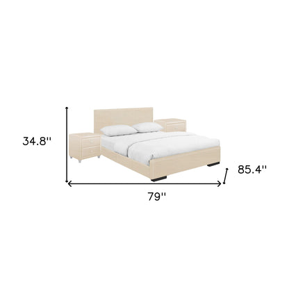 Solid Manufactured Wood Beige Standard Bed Upholstered With Headboard