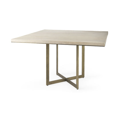 Modern Square Wood and Gold Dining Table