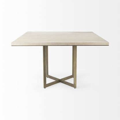 Modern Square Wood and Gold Dining Table