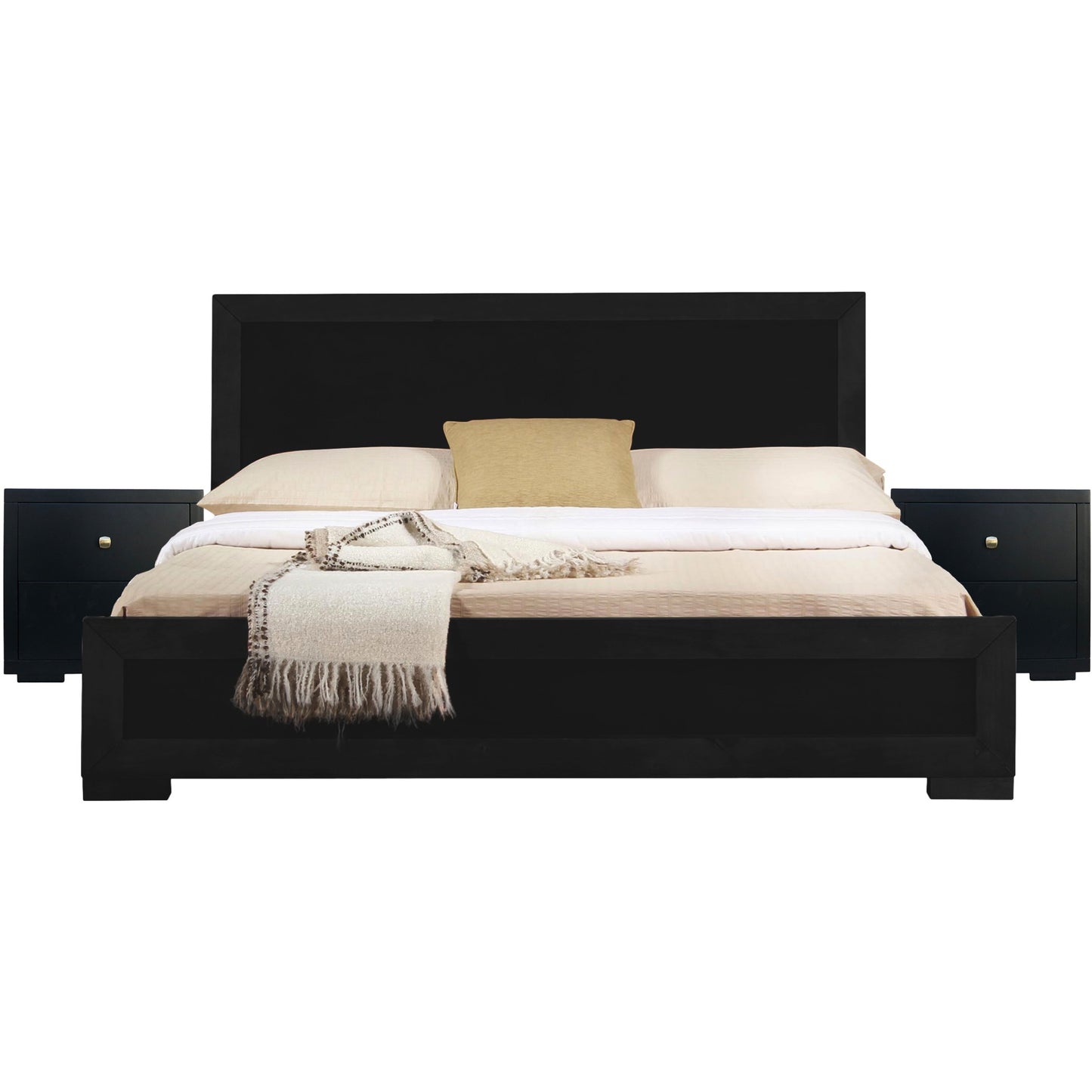 Moma Espresso Wood Platform Full Bed With Nightstand