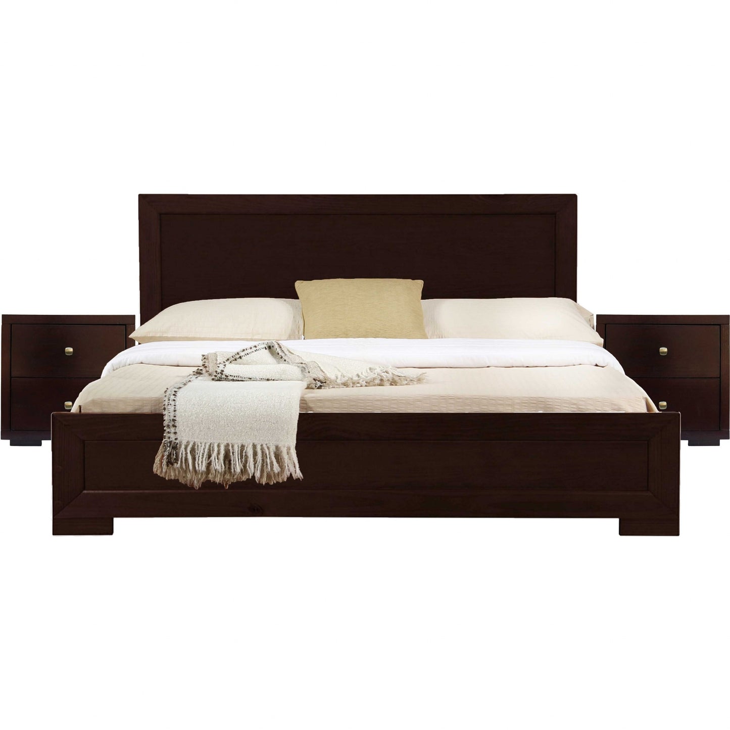 Moma Espresso Wood Platform Full Bed With Nightstand