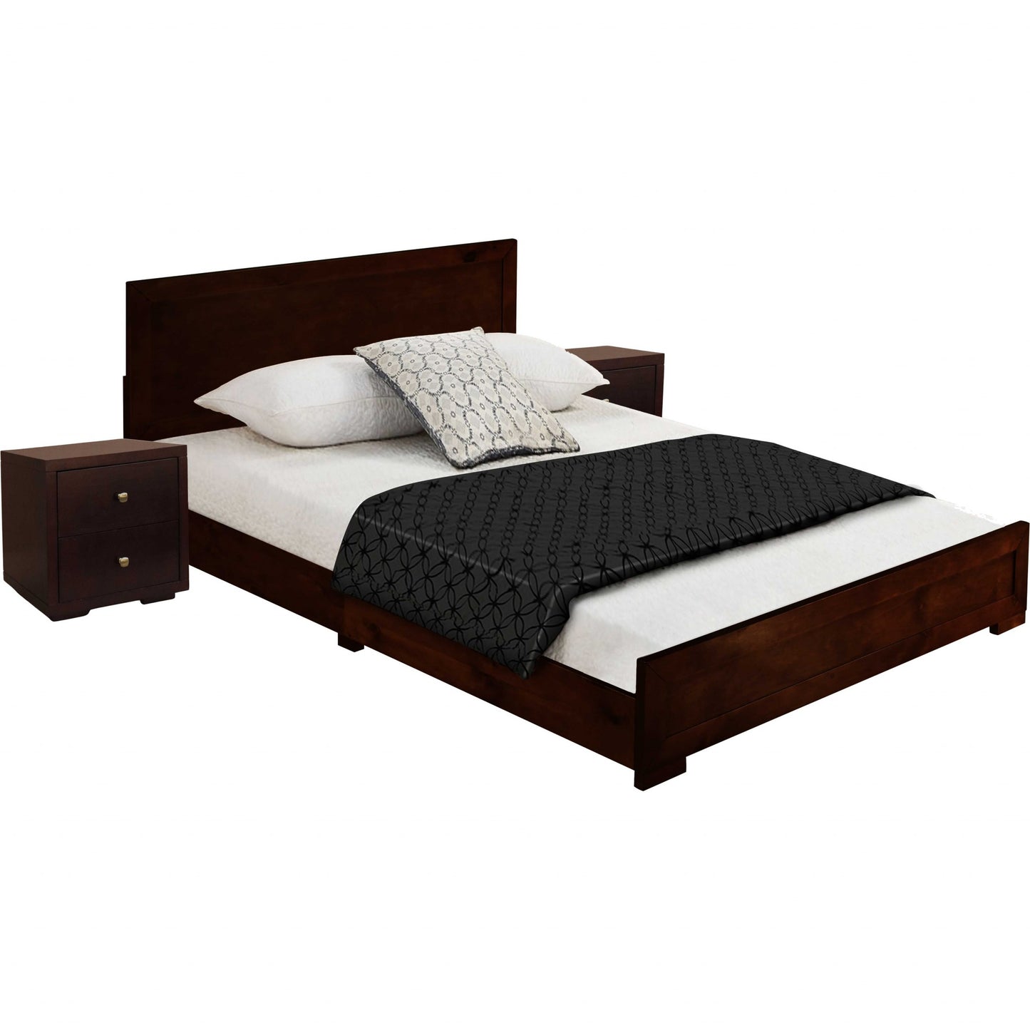 Moma Espresso Wood Platform Full Bed With Nightstand