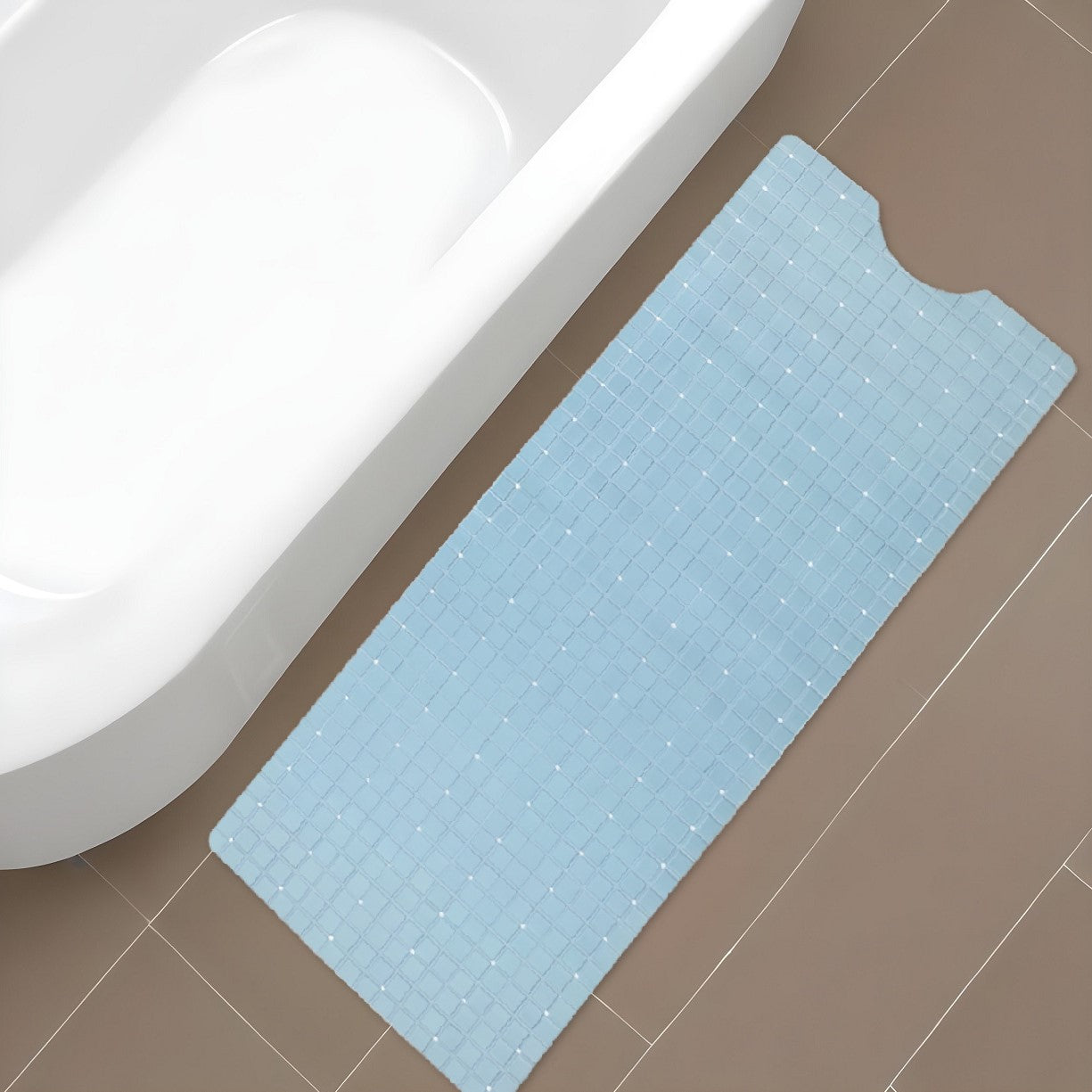 35" Light Blue Geometric Tiles Non Slip Bathtub Mat