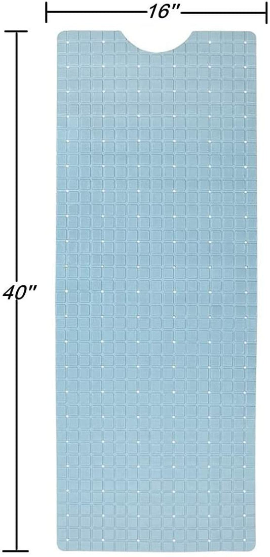 35" Light Blue Geometric Tiles Non Slip Bathtub Mat