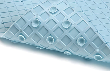 35" Light Blue Geometric Tiles Non Slip Bathtub Mat