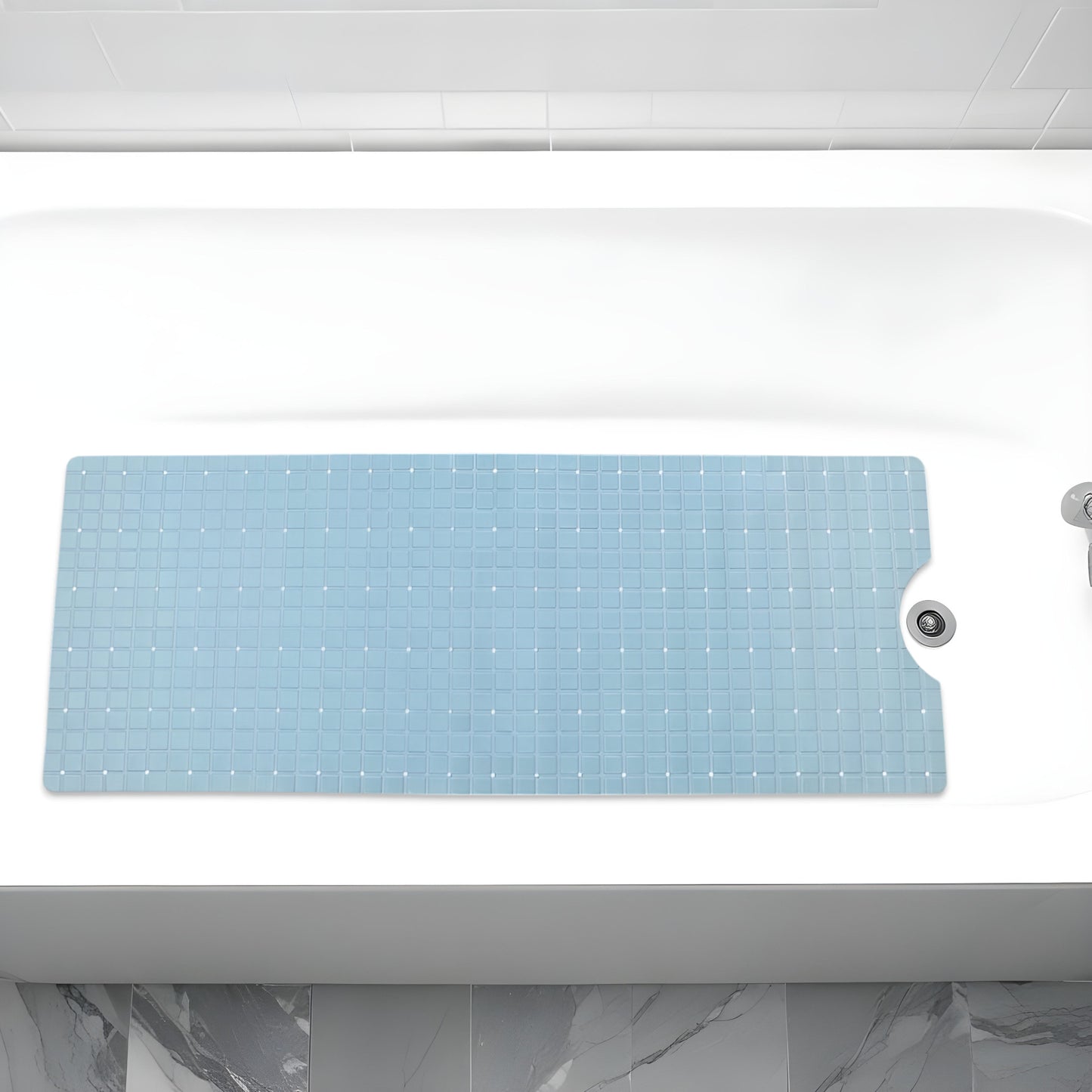 35" Light Blue Geometric Tiles Non Slip Bathtub Mat