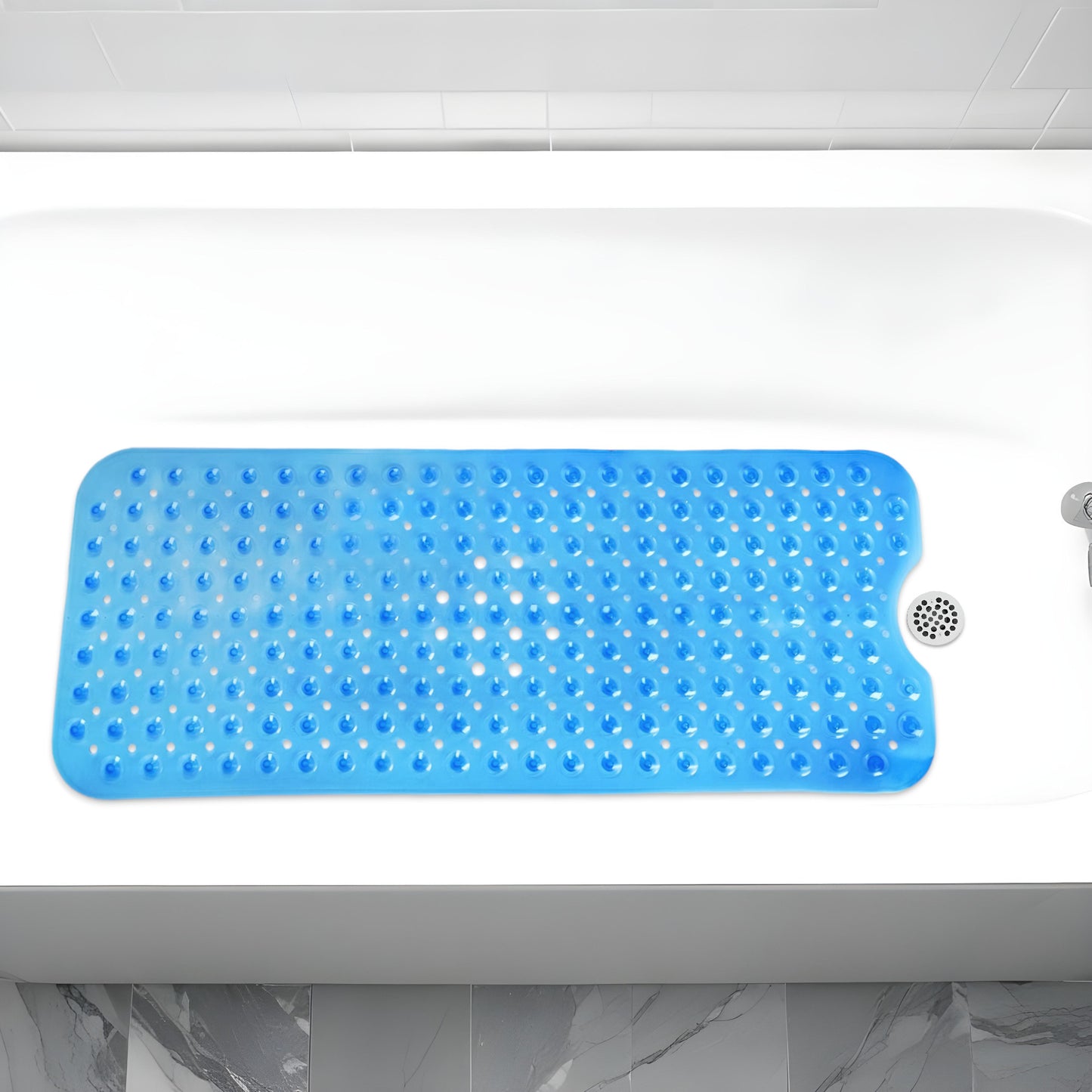 35" Translucent Blue Bubbles Non Slip Bathtub Mat