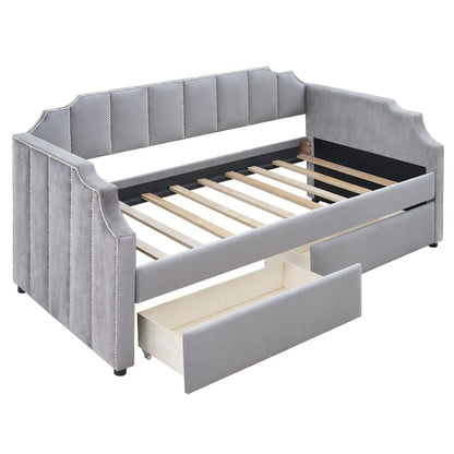 Twin Gray Upholstered Polyester Blend Bed