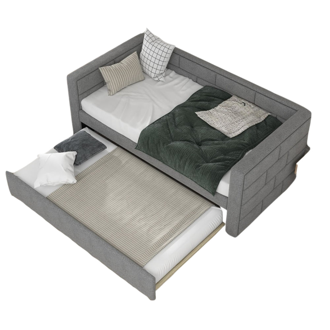 Twin Gray Upholstered Polyester Blend Bed With Trundle