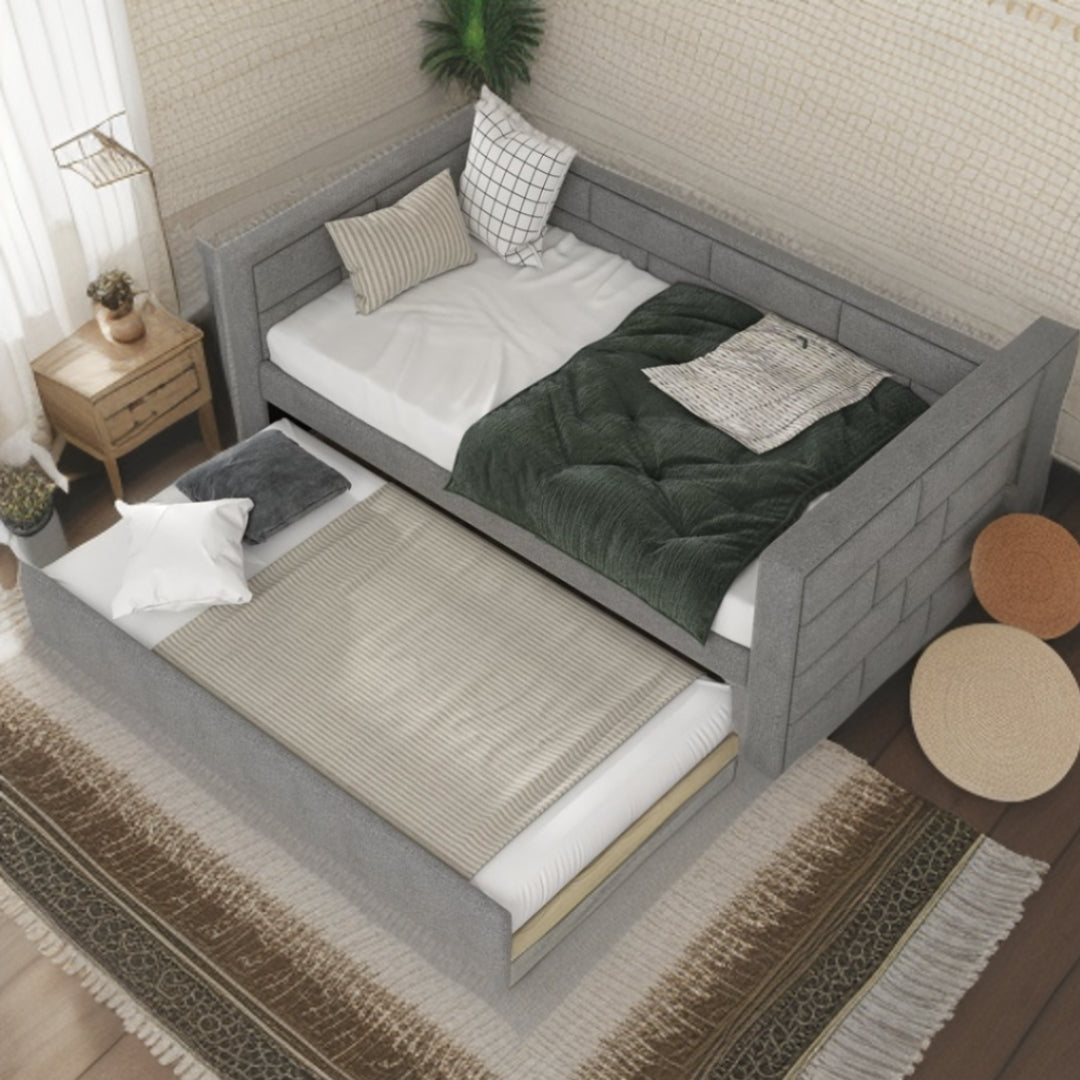 Twin Gray Upholstered Polyester Blend Bed With Trundle