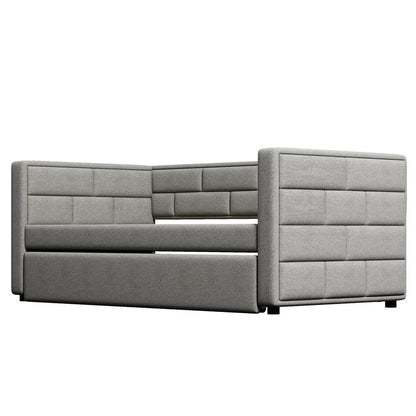 Twin Gray Upholstered Polyester Blend Bed With Trundle