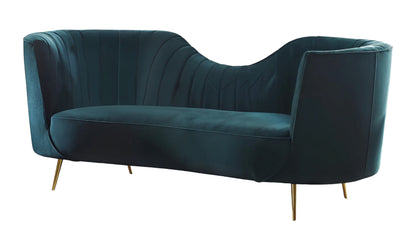 83" Green Velvet Curved Sofa With Silver Legs