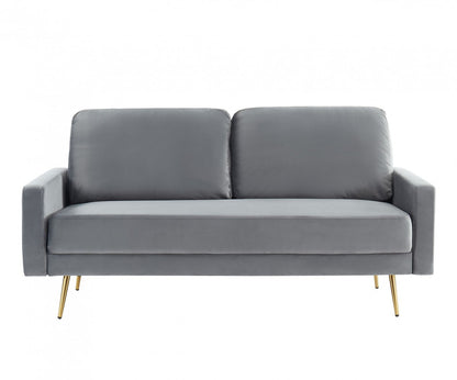 72" Gray Velvet Sofa With Brass Legs