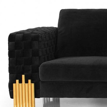 95" Black Velvet Sofa With Gold Legs