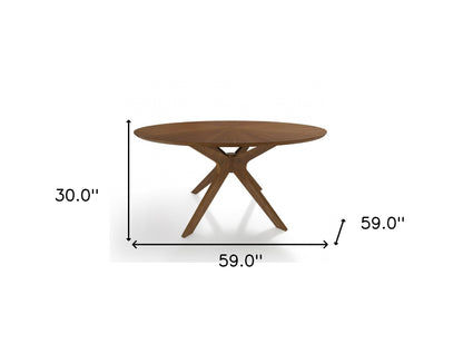 59" Brown Rounded Pedestal Base Dining Table