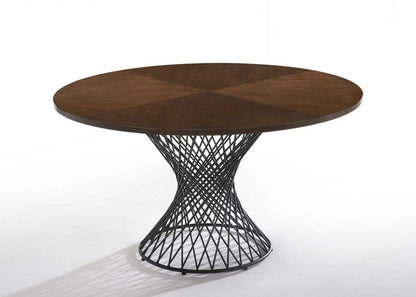 54" Brown And Black Rounded Solid Manufactured Wood And Iron Pedestal Base Dining Table