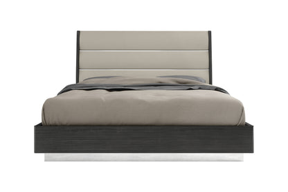 King Dark Grey High Gloss Bed Frame with Faux Leather Headboard