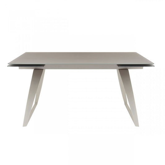 94" Gray Glass And Metal Self-Storing Leaf Sled Base Dining Table