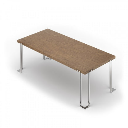 95" Walnut And Chrome Rectangular Manufactured Wood And Stainless Steel Dining Table