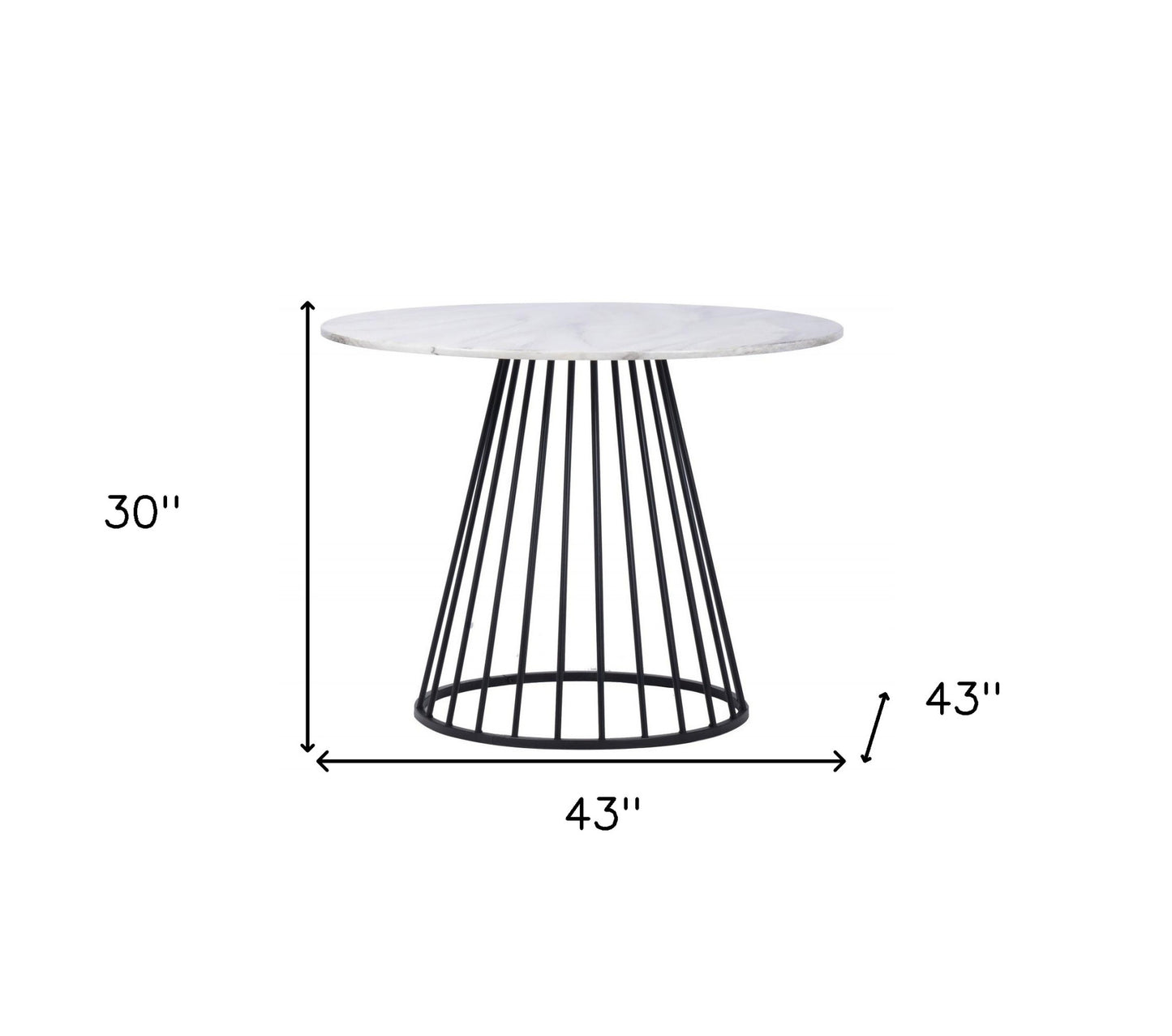 43" White And Black Rounded Metal Pedestal Base Dining Table