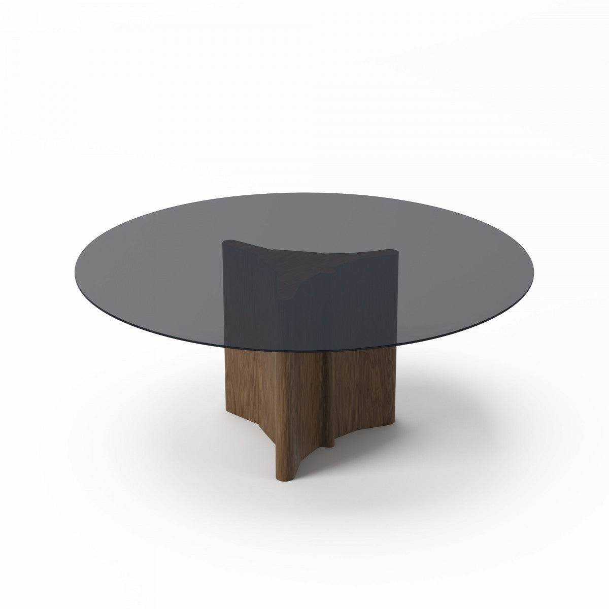 71" Smoky Black And Brown Rounded Glass And Solid Manufactured Wood Pedestal Base Dining Table