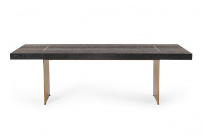 95" Dark Brown And Brass Metal Sled Base Dining Table