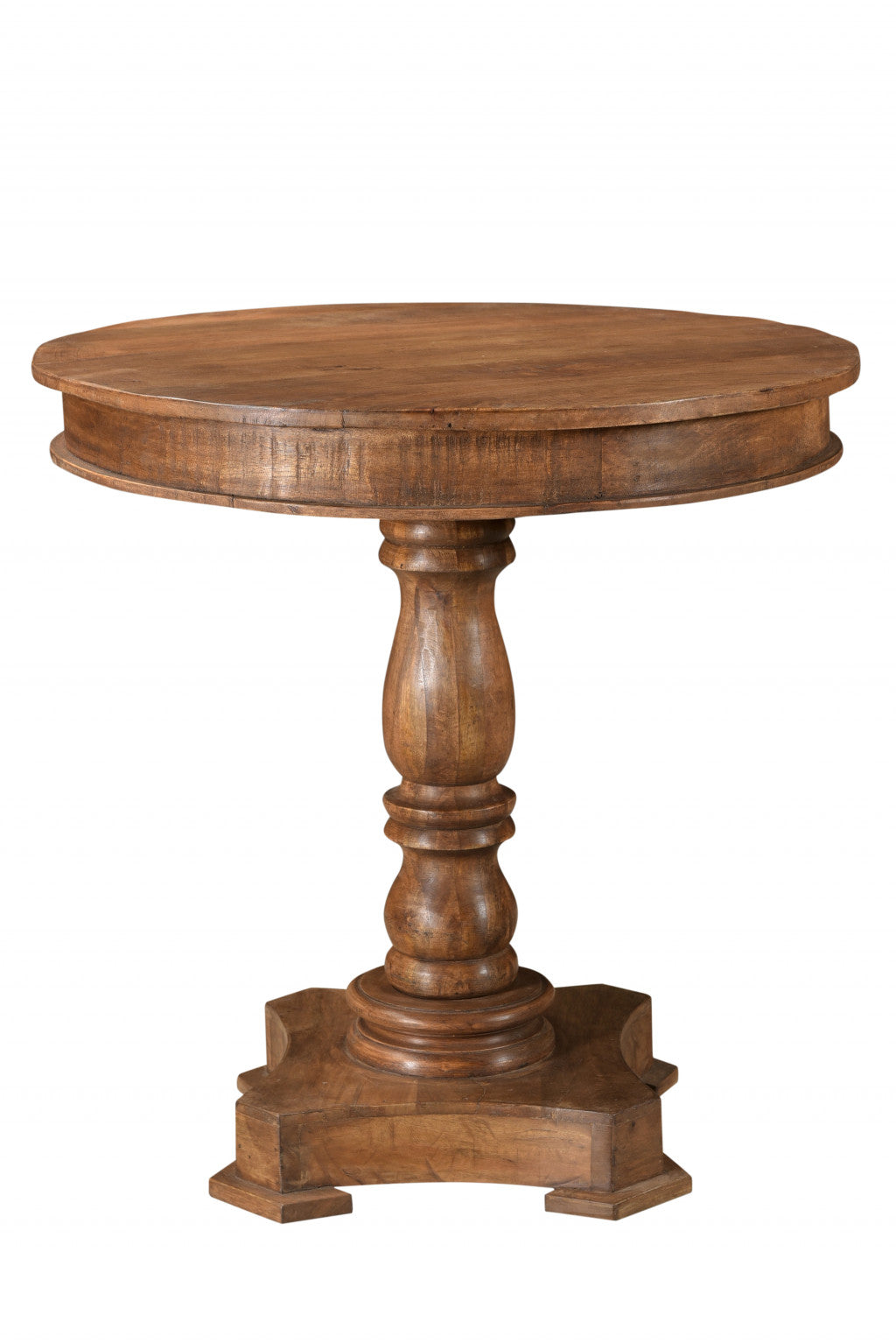 30" Wood Brown Rounded Solid Wood Pedestal Base Dining Table