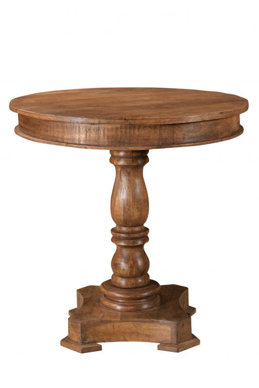 30" Wood Brown Rounded Solid Wood Pedestal Base Dining Table