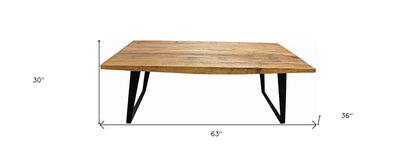 63" Natural And Black Solid Wood And Iron Sled Base Dining Table