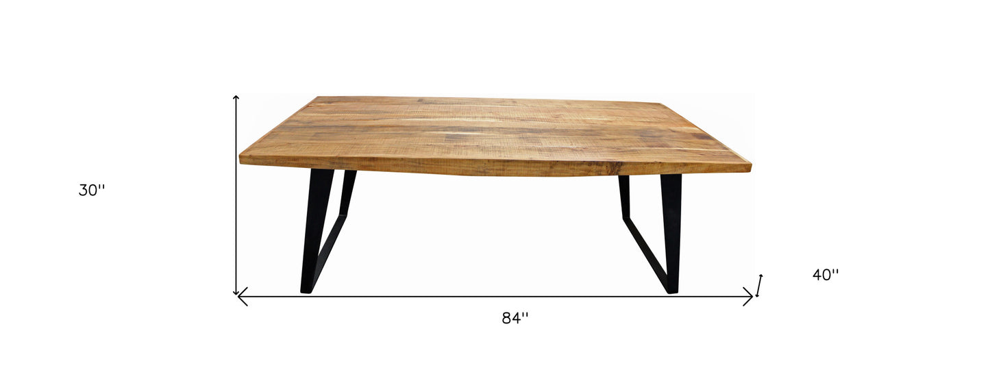 84" Natural And Black Solid Wood And Iron Sled Base Dining Table