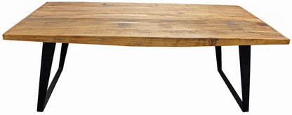 84" Natural And Black Solid Wood And Iron Sled Base Dining Table