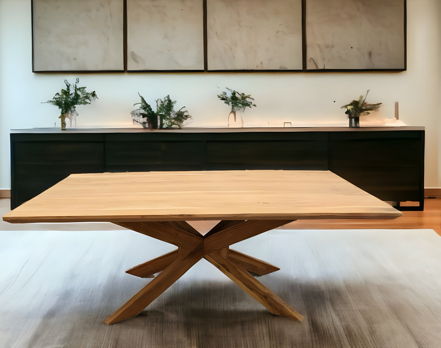 79" Natural Solid Wood Pedestal Base Dining Table