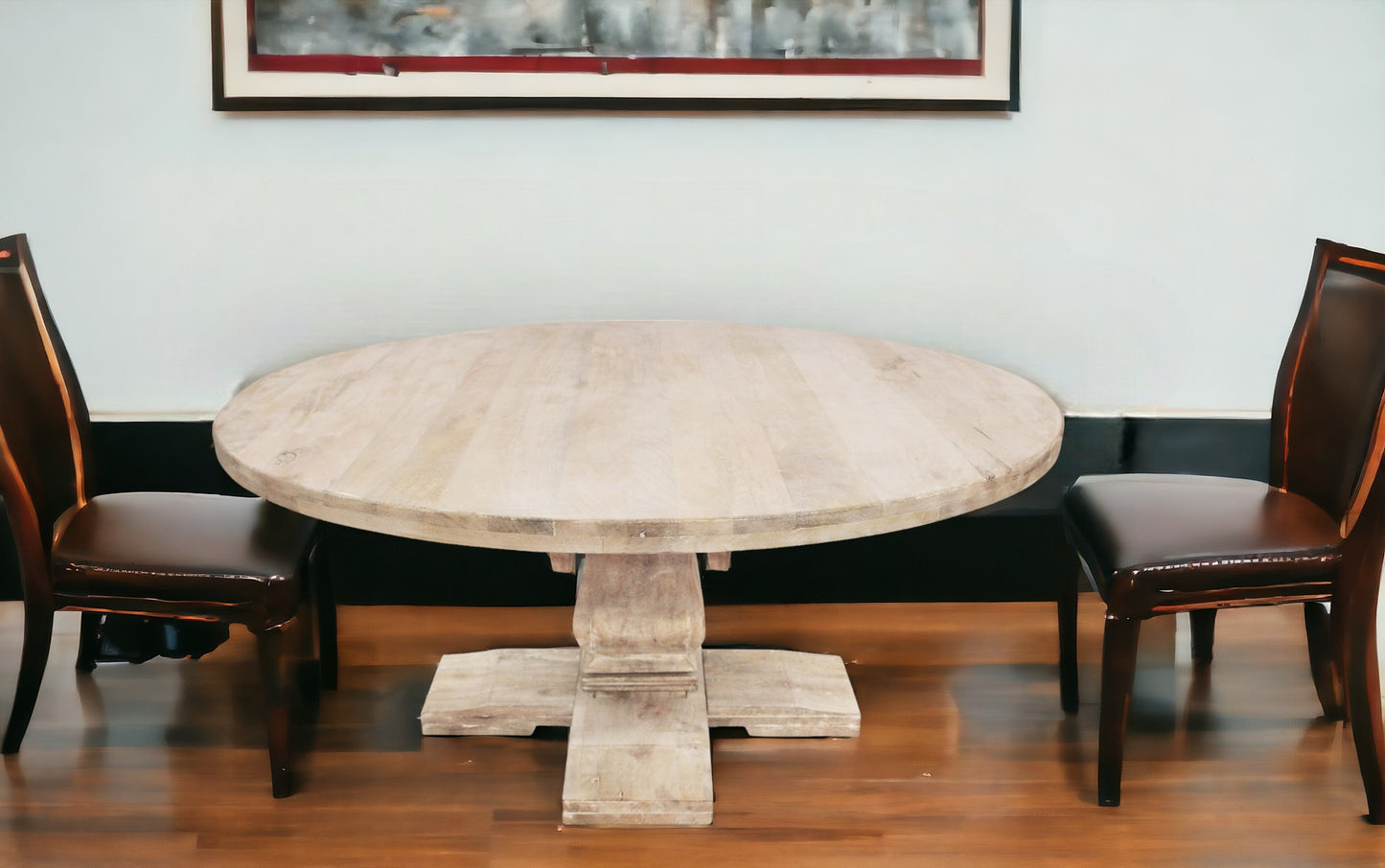 70" Brown Rounded Solid Wood Pedestal Base Dining Table