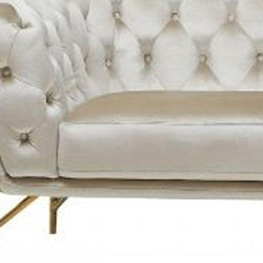 88" Beige Velvet Chesterfield Sofa With Gold Legs