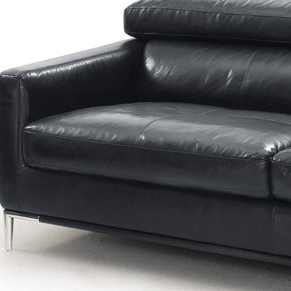 79" Black Genuine Leather Sofa With Silver Legs