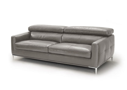 79" Dark Grey Leather Sofa With Silver Legs