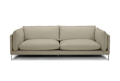 96" Taupe Top Grain Leather Sofa With Silver Legs