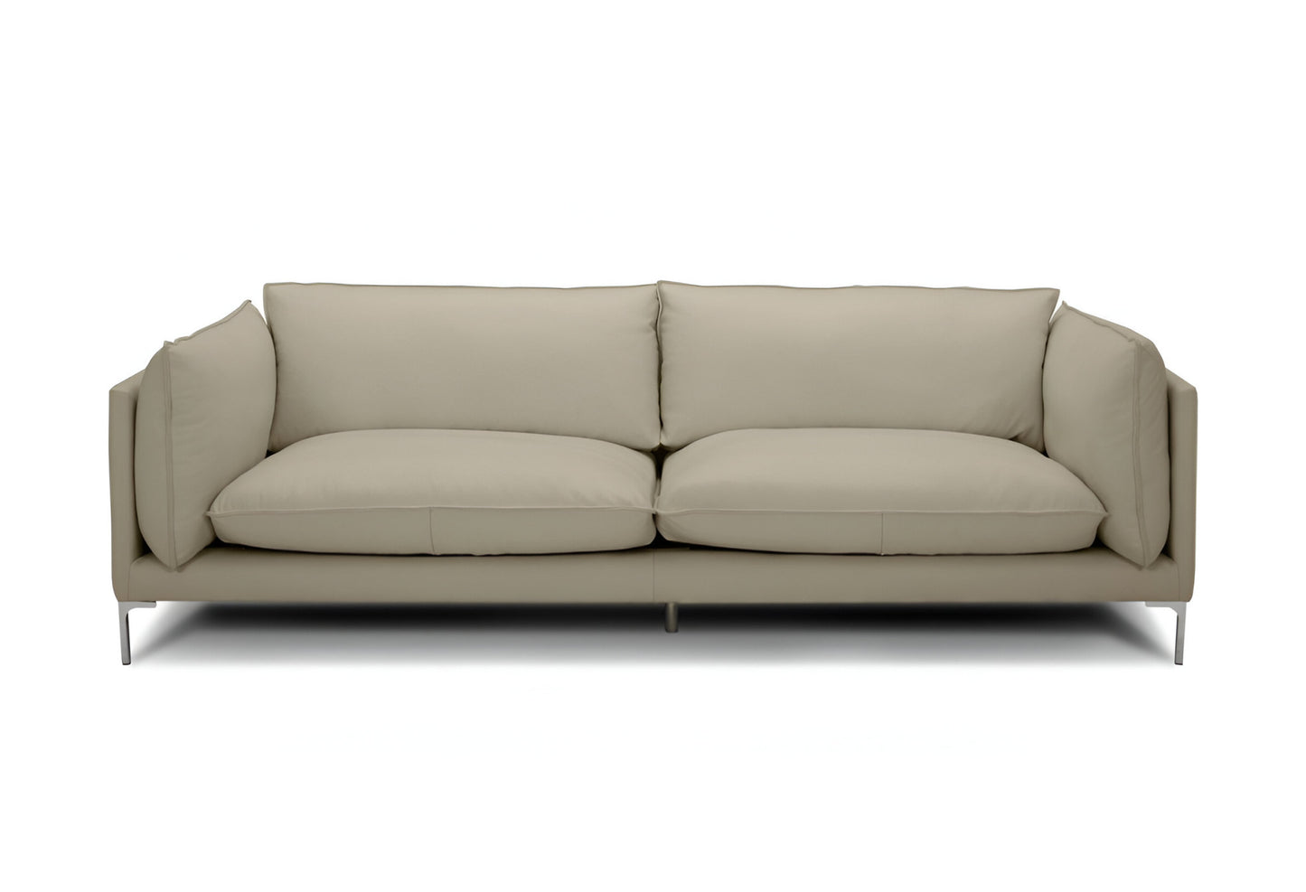 96" Taupe Top Grain Leather Sofa With Silver Legs