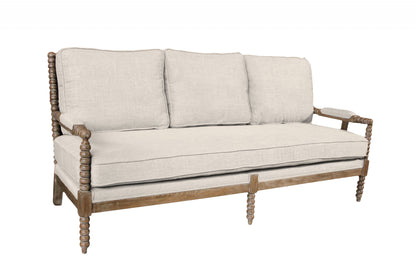 75" Ivory Linen Blend Sofa With Brown Legs