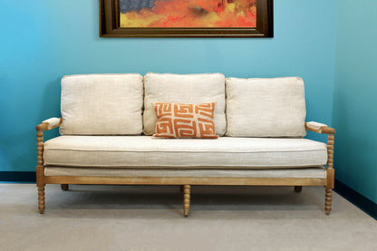 75" Ivory Linen Blend Sofa With Brown Legs