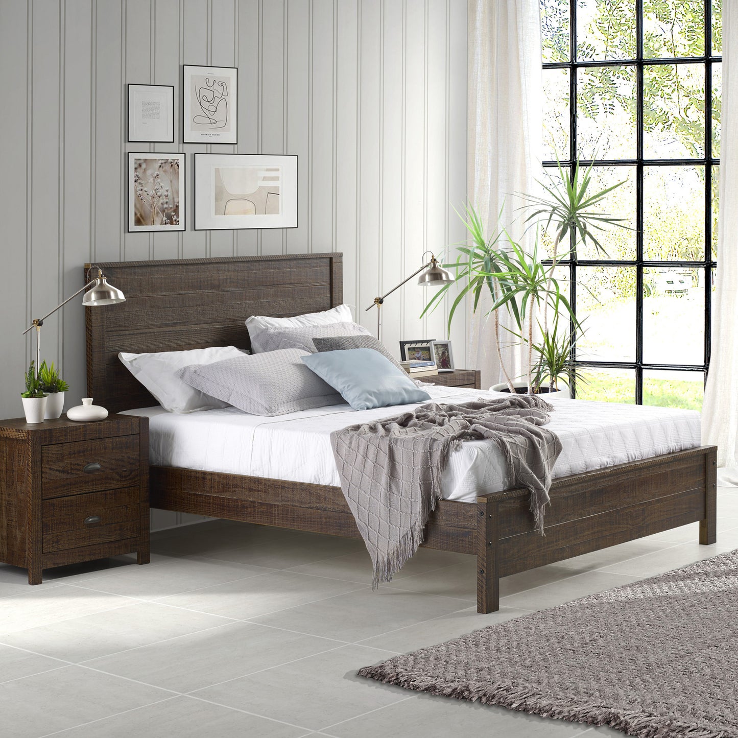 Walnut Brown Solid Wood Full Double Bed Frame