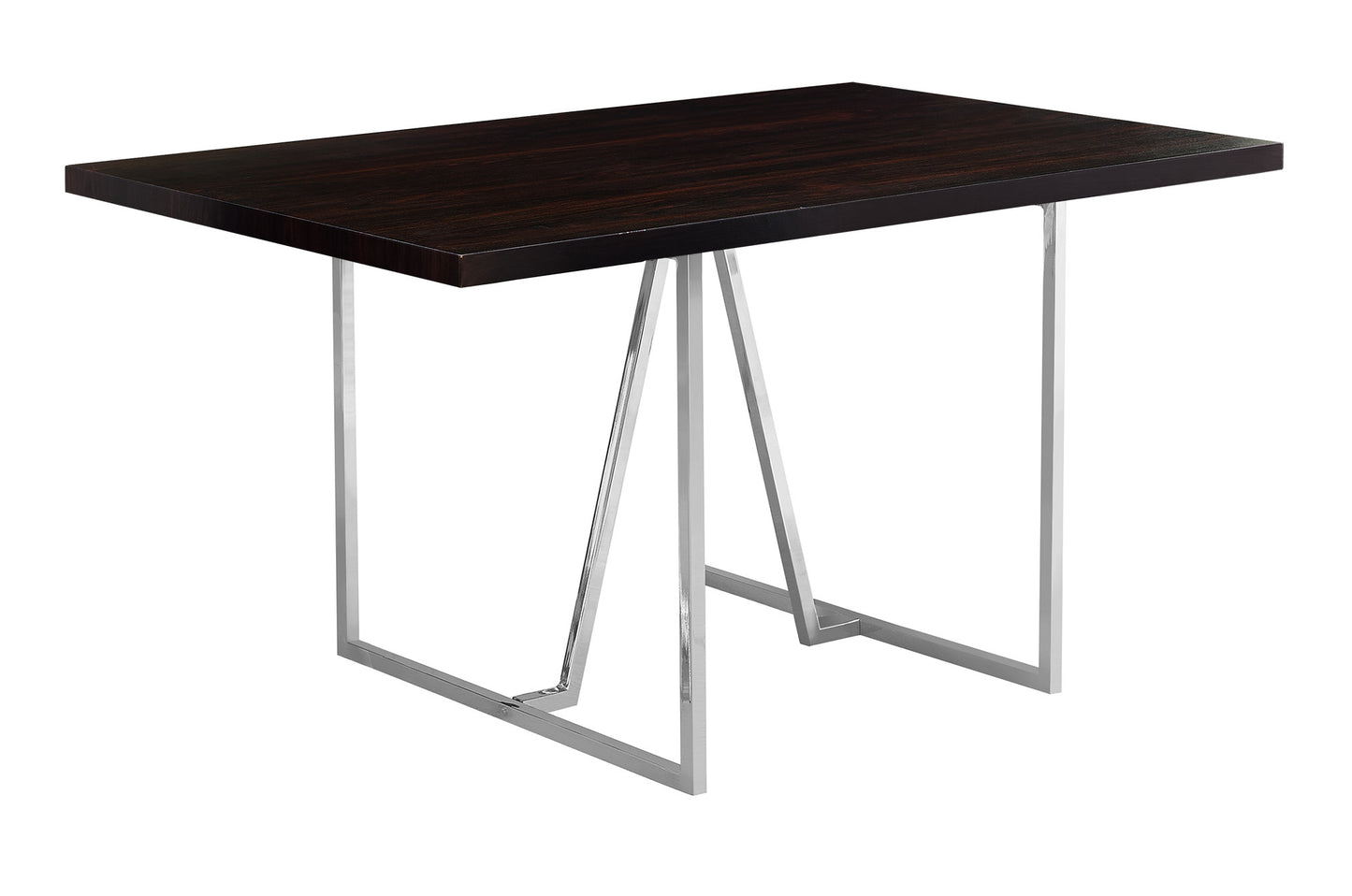 60" Espresso And Silver Solid Wood And Metal Pedestal Base Dining Table