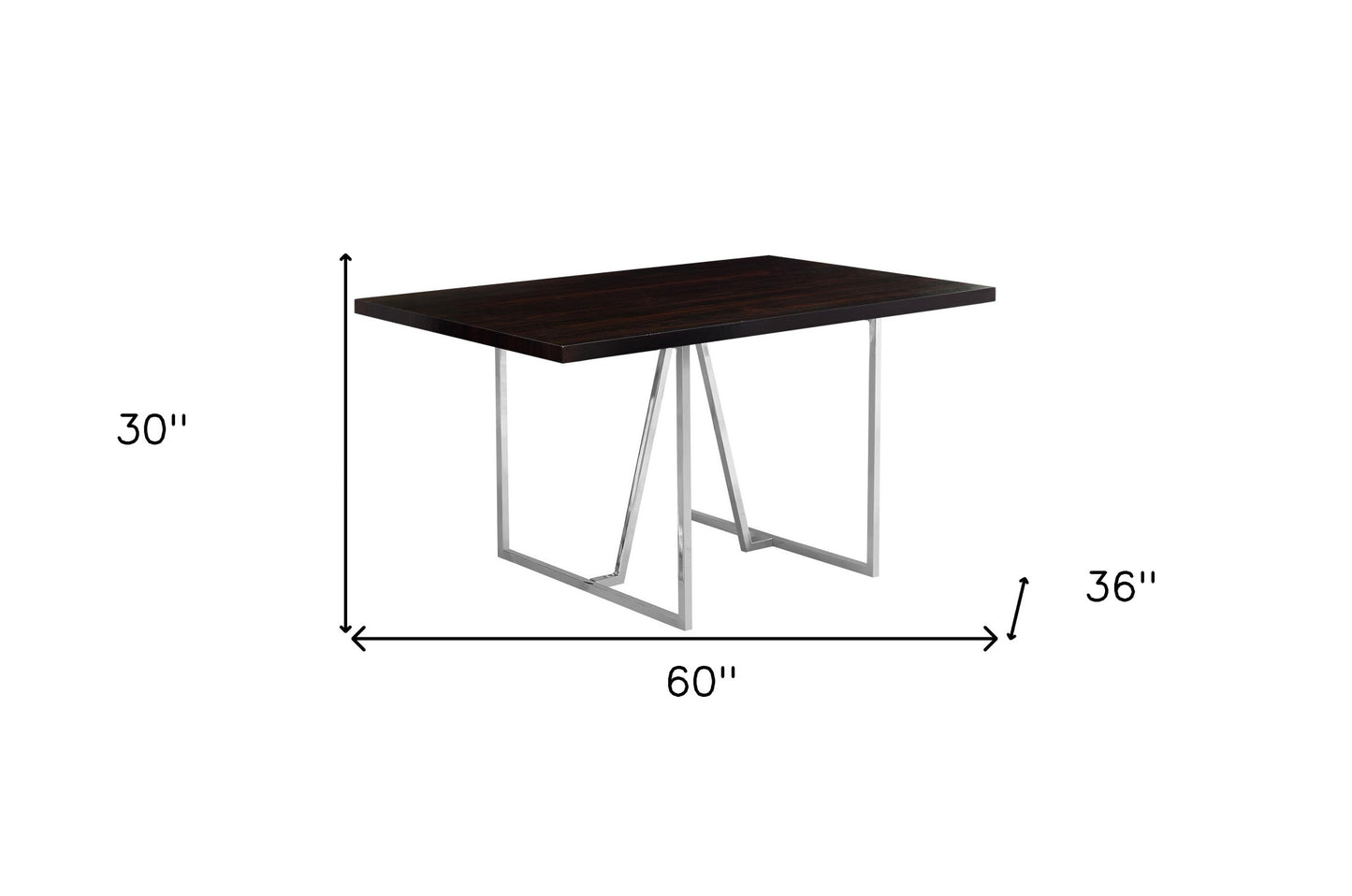 60" Espresso And Silver Solid Wood And Metal Pedestal Base Dining Table