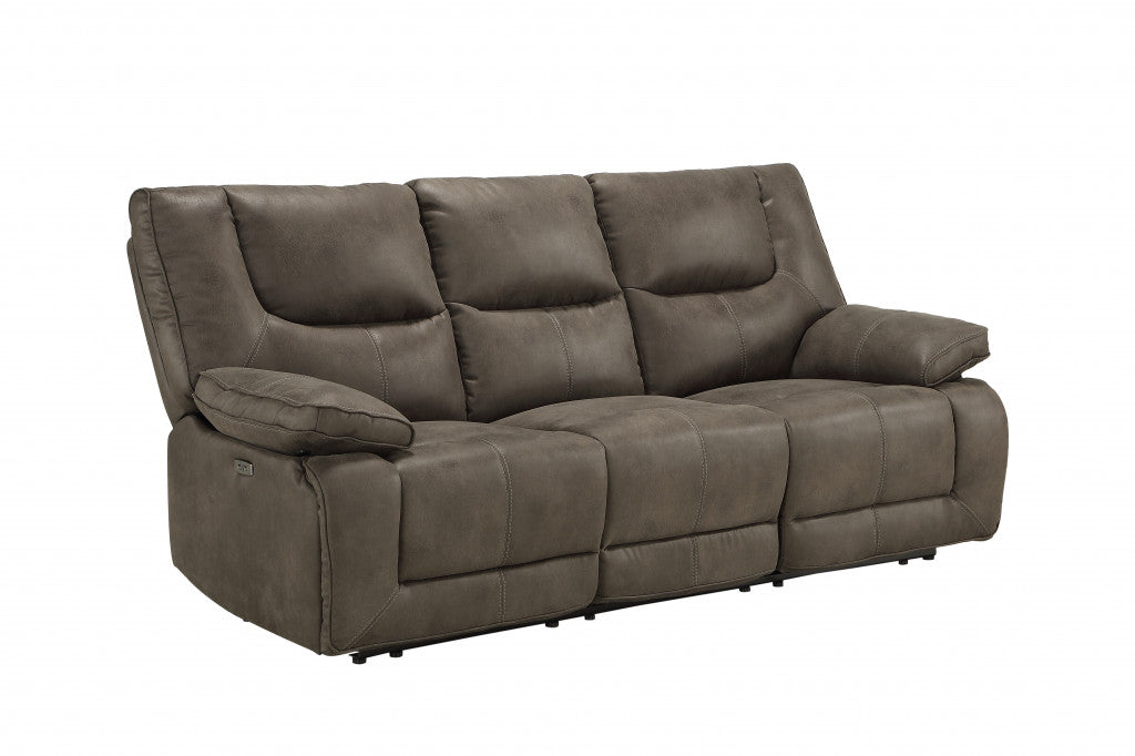 87" Gray Faux Leather Reclining USB Settee With Black Legs