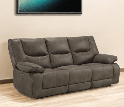 87" Gray Faux Leather Reclining USB Settee With Black Legs