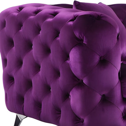 90" Purple Velvet Chesterfield Sofa With Silver Legs