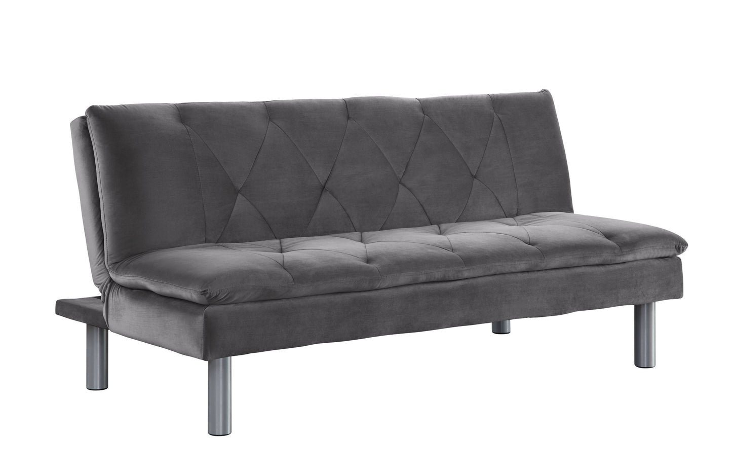 66" Gray Velvet Convertible Futon Sleeper Sofa With Silver Legs