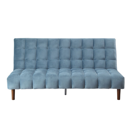 76" Teal Blue Velvet Convertible Futon Sleeper Sofa With Wood Brown Legs