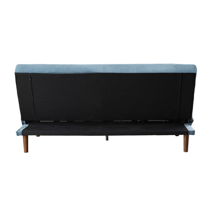 76" Teal Blue Velvet Convertible Futon Sleeper Sofa With Wood Brown Legs