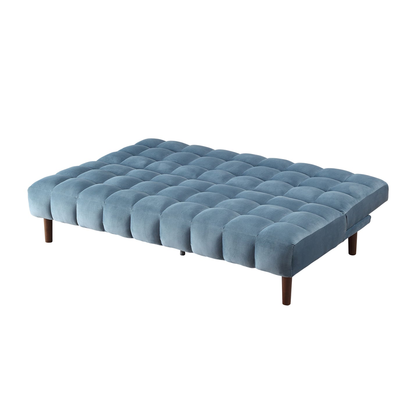 76" Teal Blue Velvet Convertible Futon Sleeper Sofa With Wood Brown Legs